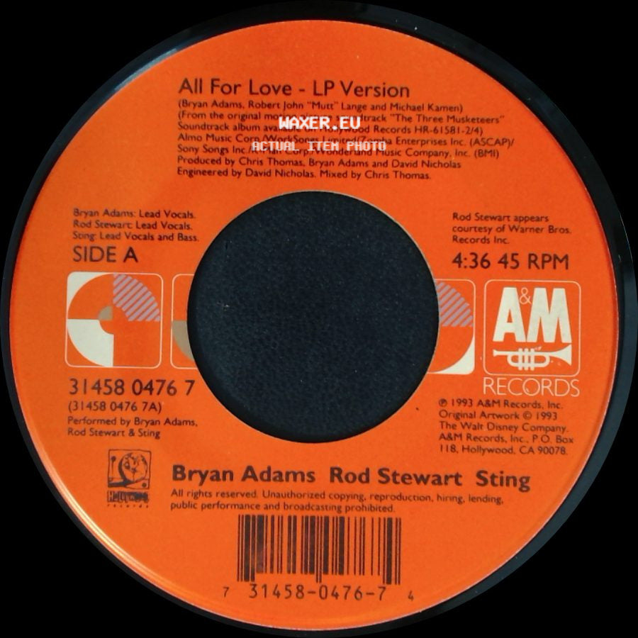 Bryan Adams Rod Stewart Sting - All For Love - Lp Version / All For Love - Instrumental side A