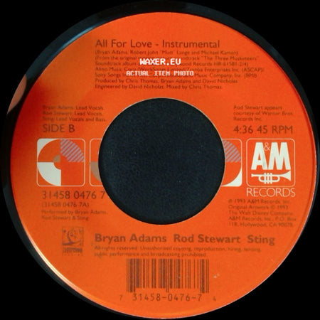 Bryan Adams Rod Stewart Sting - All For Love - Lp Version / All For Love - Instrumental side B
