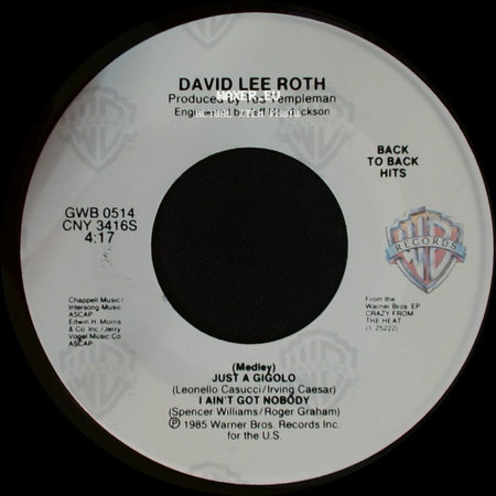 David Lee Roth - California Girls / (Medley) Just A Gigolo / I Ain't Got Nobody side B