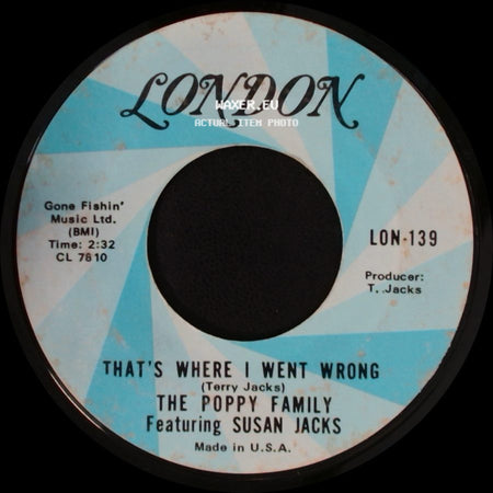 The Poppy Family Featuring Susan Jacks - Shadows On My Wall / That's Where I Went Wrong side B