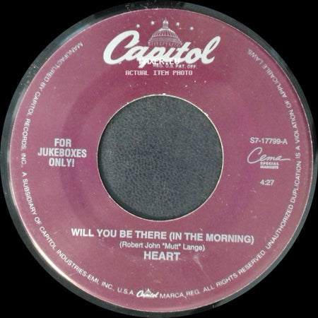 Heart - Back To Avalon / Will You Be There (In The Morning) side B