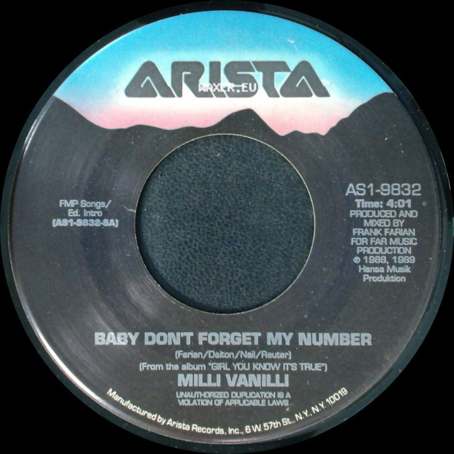 Milli Vanilli - Baby Don't Forget My Number / Too Much Monkey Business side A