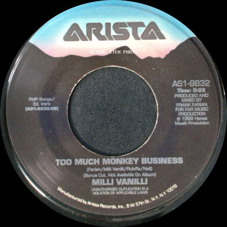Milli Vanilli - Baby Don't Forget My Number / Too Much Monkey Business side B