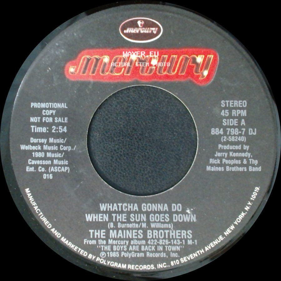 The Maines Brothers - Whatcha Gonna Do When The Sun Goes Down / Whatcha Gonna Do When The Sun Goes Down side A