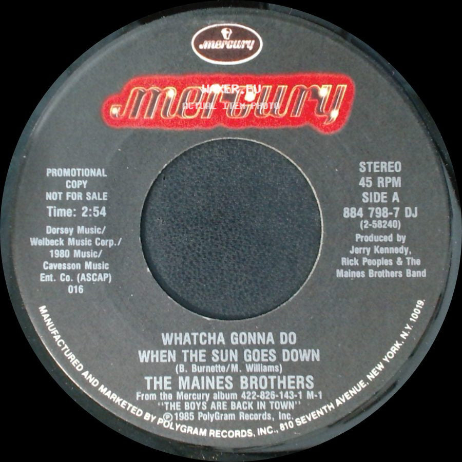 The Maines Brothers - Whatcha Gonna Do When The Sun Goes Down / Whatcha Gonna Do When The Sun Goes Down side B