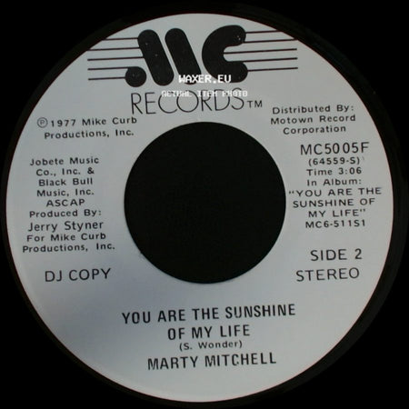 Marty Mitchell - You Are The Sunshine Of My Life / You Are The Sunshine Of My Life side B