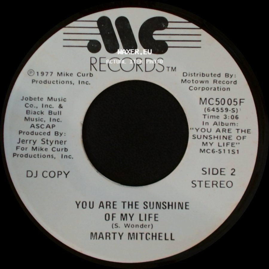 Marty Mitchell - You Are The Sunshine Of My Life / You Are The Sunshine Of My Life side B