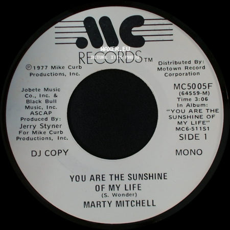 Marty Mitchell - You Are The Sunshine Of My Life / You Are The Sunshine Of My Life side A