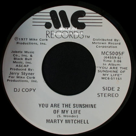 Marty Mitchell - You Are The Sunshine Of My Life / You Are The Sunshine Of My Life side B