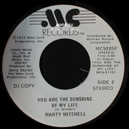 Marty Mitchell - You Are The Sunshine Of My Life / You Are The Sunshine Of My Life side B