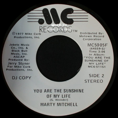 Marty Mitchell - You Are The Sunshine Of My Life / You Are The Sunshine Of My Life side B