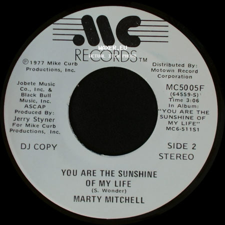 Marty Mitchell - You Are The Sunshine Of My Life / You Are The Sunshine Of My Life side B