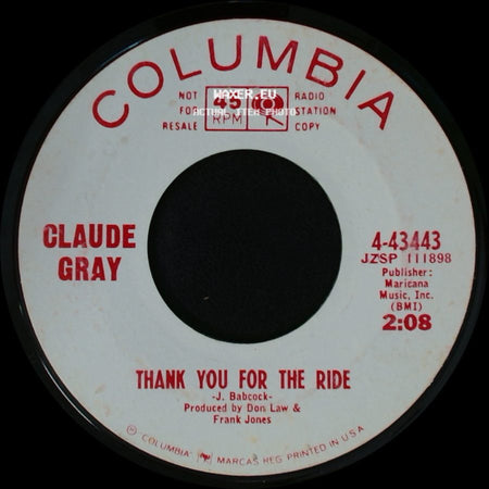 Claude Gray - For Losing You / Thank You For The Ride side B