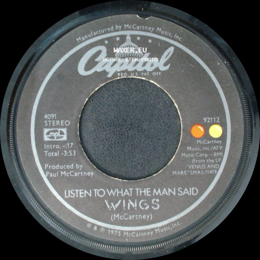 Wings - Love In Song / Listen To What The Man Said side B