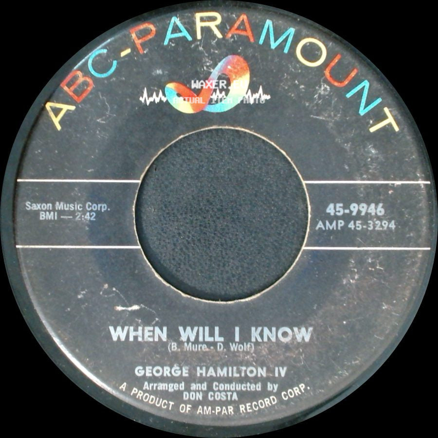 George Hamilton Iv - Your Cheatin' Heart / When Will I Know side B