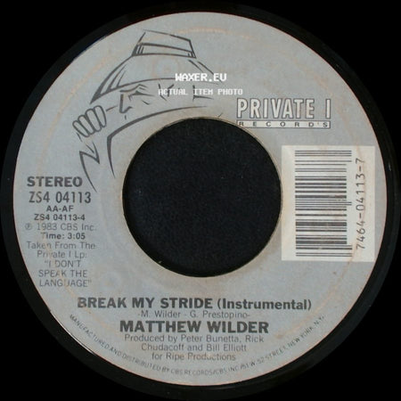 Matthew Wilder - Break My Stride (Instrumental) / Break My Stride side A