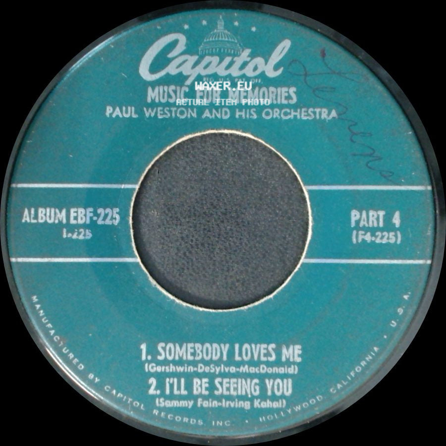 Paul Weston And His Orchestra - Music For Memories / Music For Memories side B