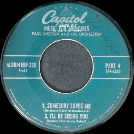 Paul Weston And His Orchestra - Music For Memories / Music For Memories side B