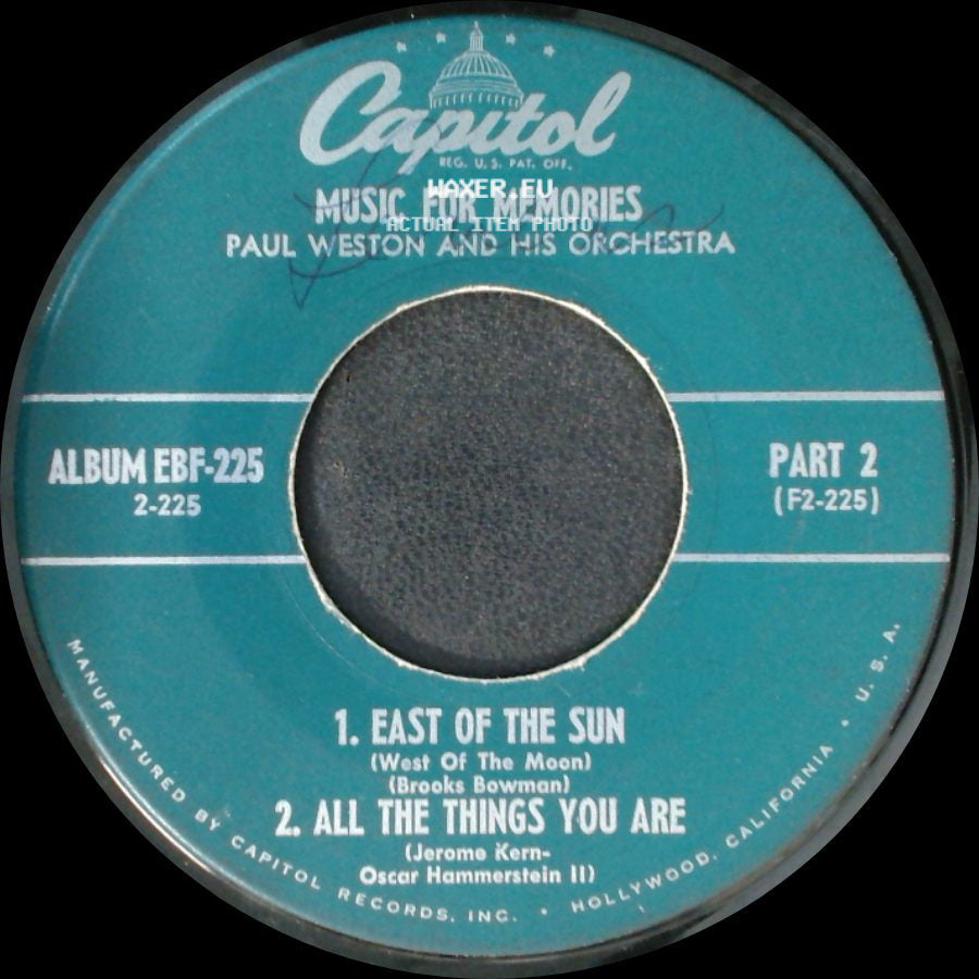 Paul Weston And His Orchestra - Music For Memories / Music For Memories side B