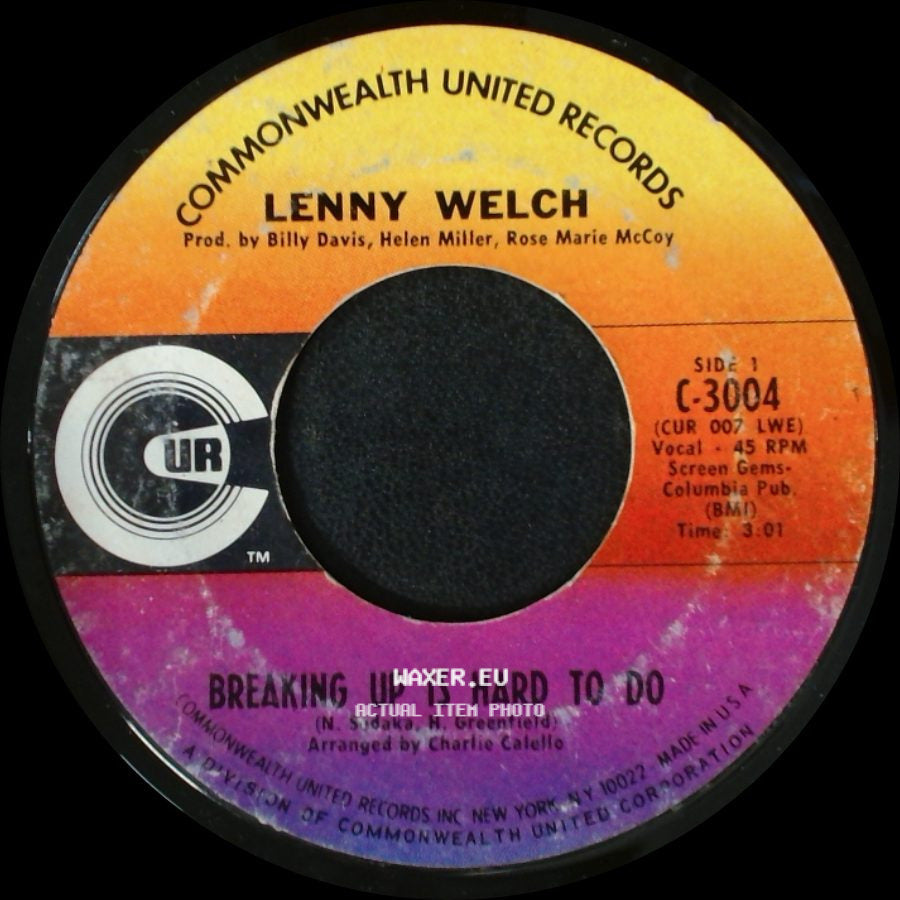 Lenny Welch - Breaking Up Is Hard To Do / Get Mommy To Come Back Home side A