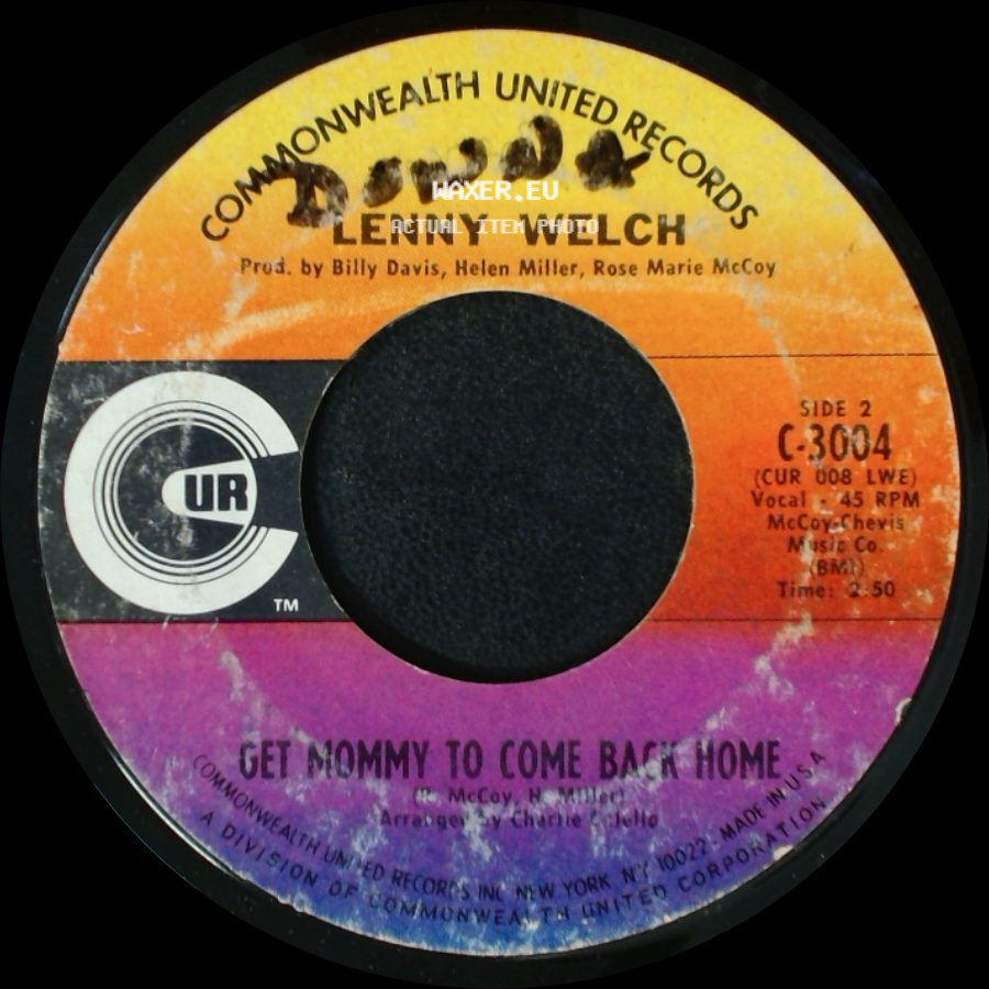 Lenny Welch - Breaking Up Is Hard To Do / Get Mommy To Come Back Home side B