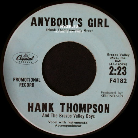 Hank Thompson And The Brazos Valley Boys - Anybody's Girl / Total Strangers side A