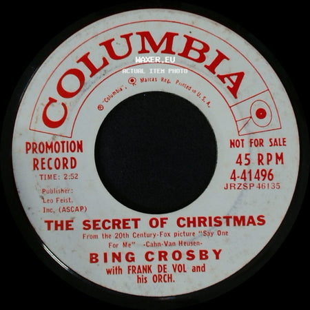 Bing Crosby With Frank De Vol And His Orchestra - Just What I Wanted For Christmas / The Secret Of Christmas side B