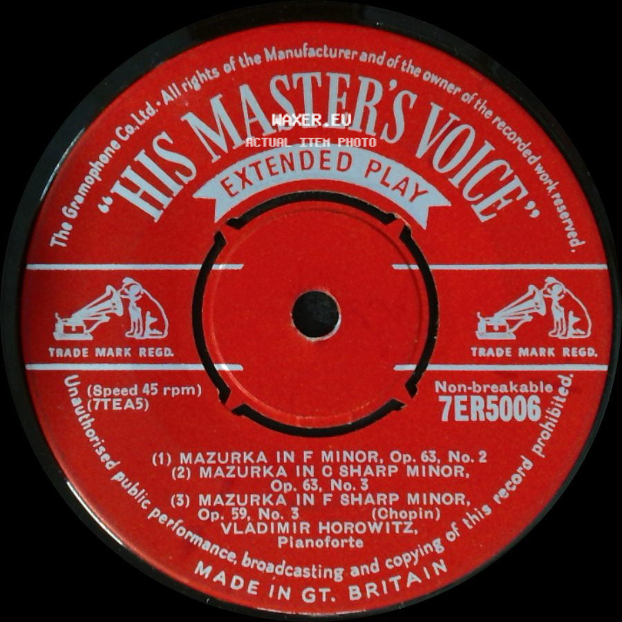 Vladimir Horowitz - Mazurka In D Flat Major / Mazurka In C Sharp Minor / Mazurka In F Minor, Op. 63, No. 2 / Mazurka In C Sharp Minor, Op. 63, No. 3 / Mazurka In F Sharp Minor, Op. 59, No. 3 side B