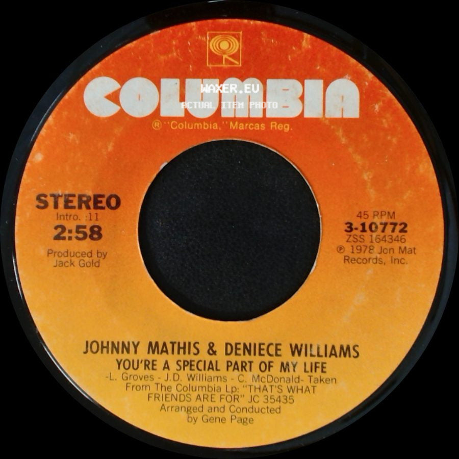 Johnny Mathis & Deniece Williams - You're All I Need To Get By / You're A Special Part Of My Life side B