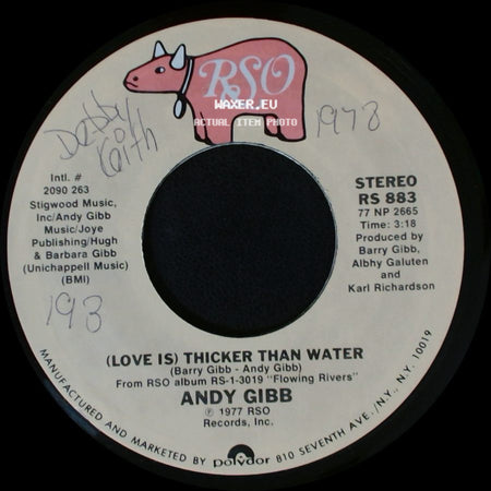 Andy Gibb - (Love Is) Thicker Than Water / Words And Music side A