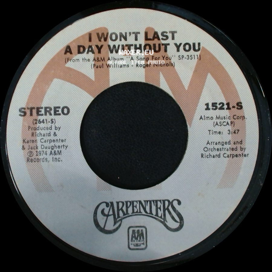 Carpenters - One Love / I Won't Last A Day Without You side B