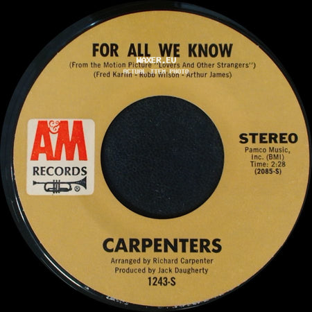 Carpenters - Don't Be Afraid / For All We Know side B