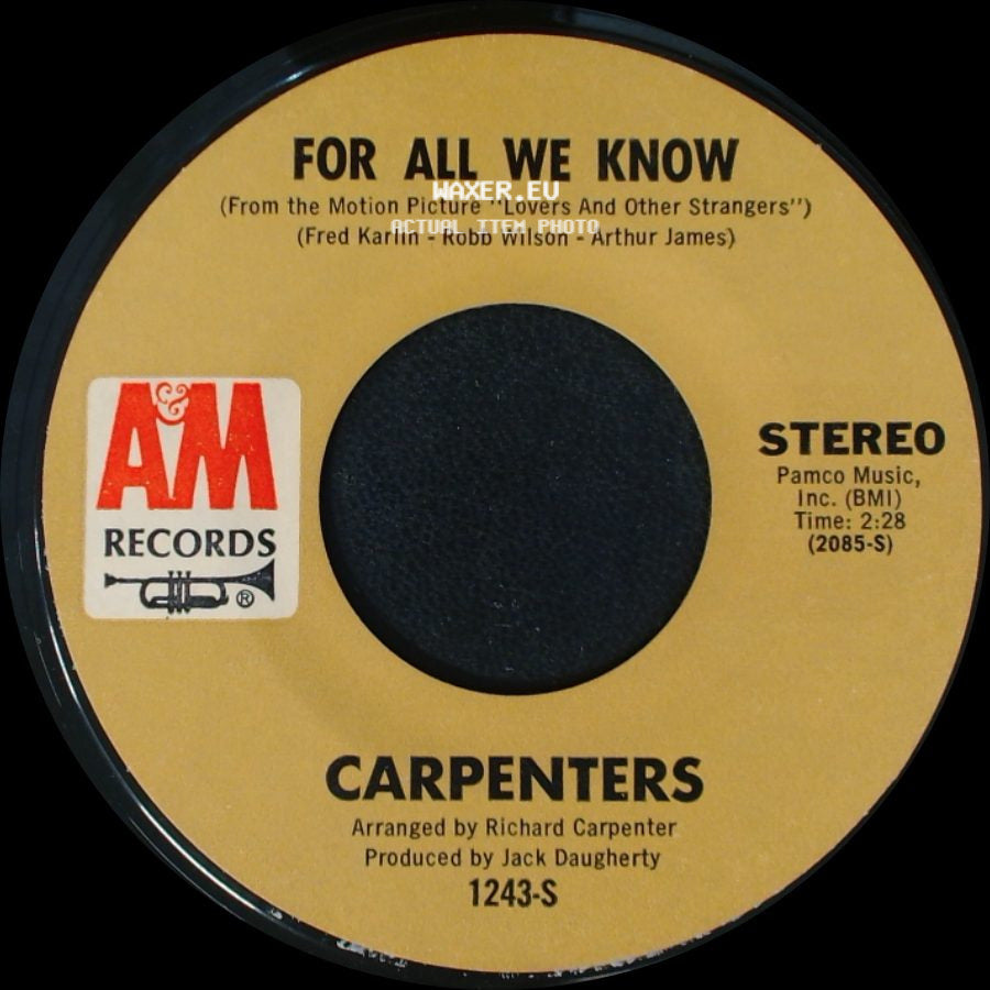 Carpenters - Don't Be Afraid / For All We Know side B