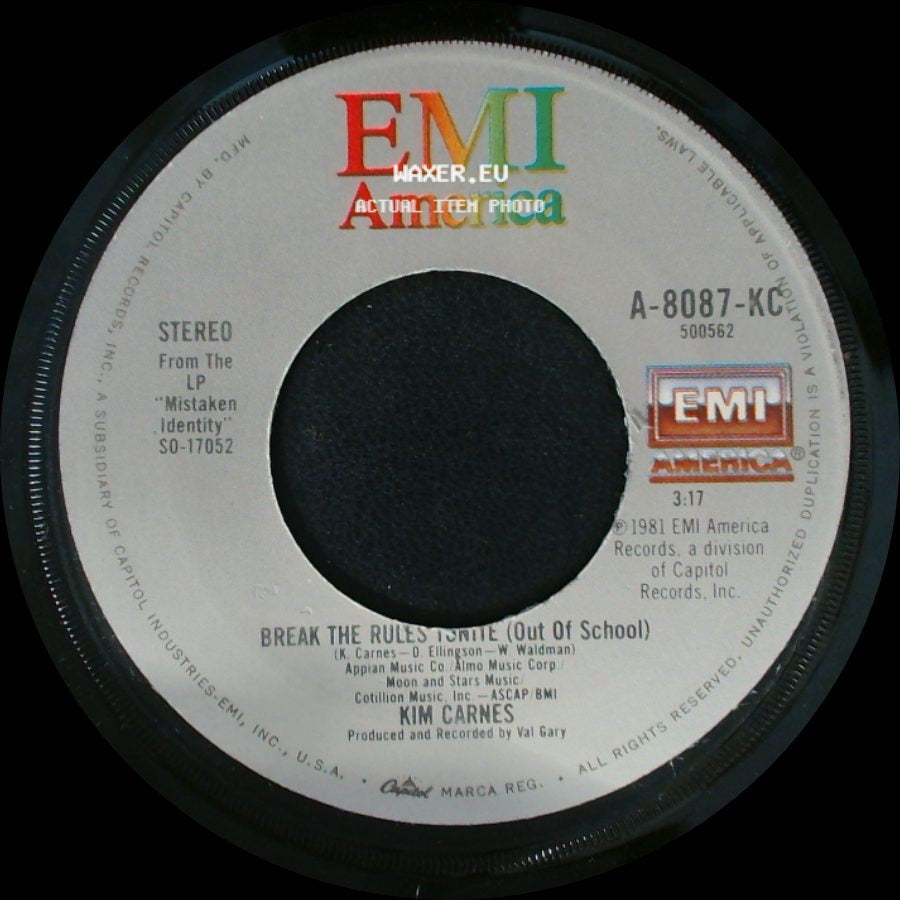 Kim Carnes - Draw Of The Cards / Break The Rules Tonite (Out Of School) side B