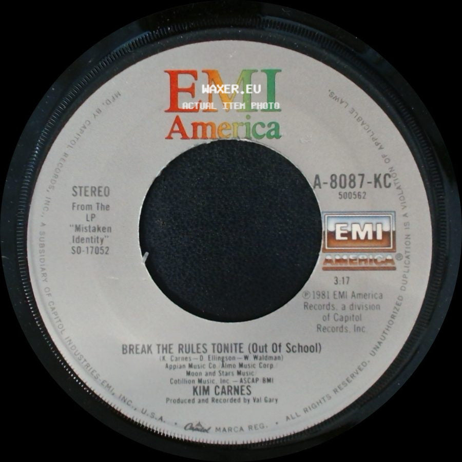 Kim Carnes - Break The Rules Tonite (Out Of School) / Draw Of The Cards side A