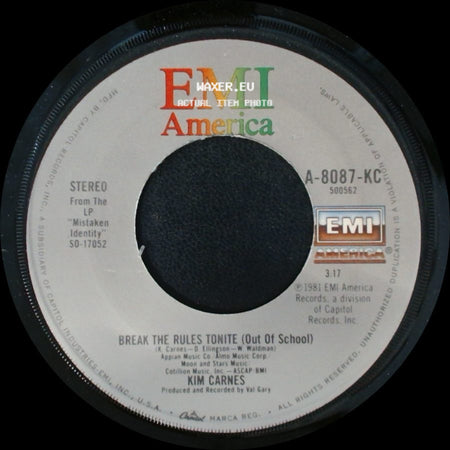 Kim Carnes - Break The Rules Tonite (Out Of School) / Draw Of The Cards side A