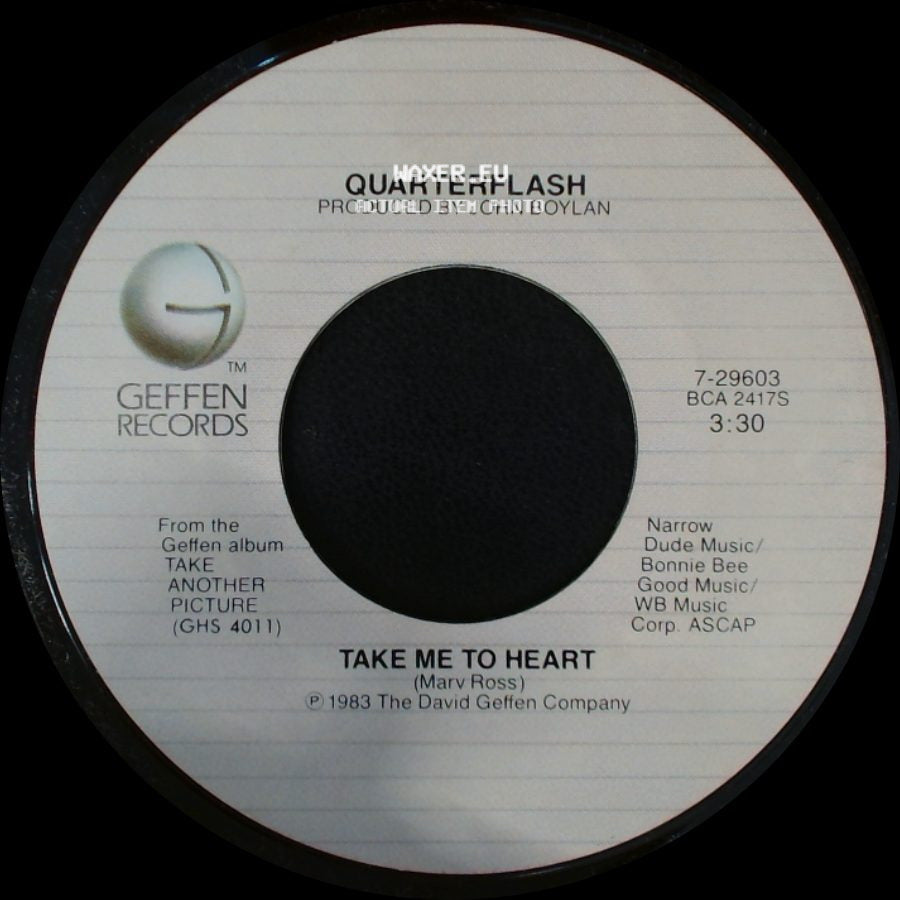 Quarterflash - Take Me To Heart / Nowhere Left To Hide side A