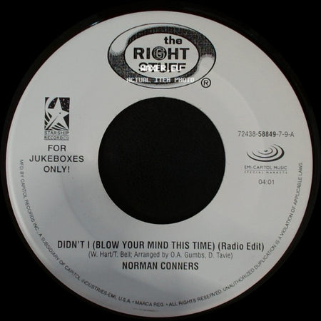 Norman Conners - River Of Love (Single Edit) / Didn’t I (Blow Your Mind This Time) (Radio Edit) side B