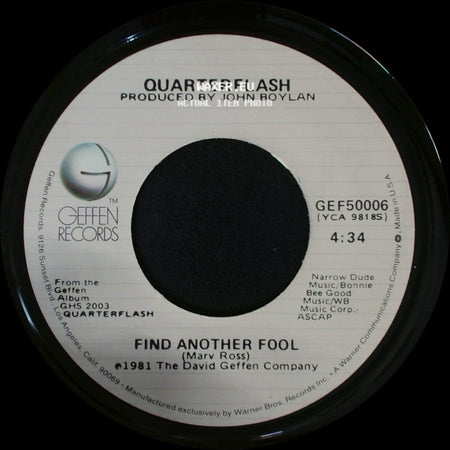 Quarterflash - Cruisin' With The Deuce / Find Another Fool side B