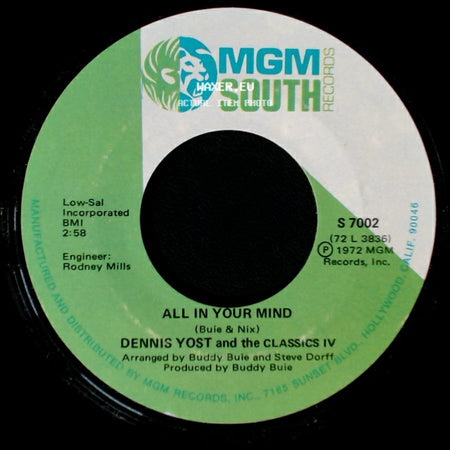 Dennis Yost And The Classics Iv - What Am I Crying For? / All In Your Mind side B