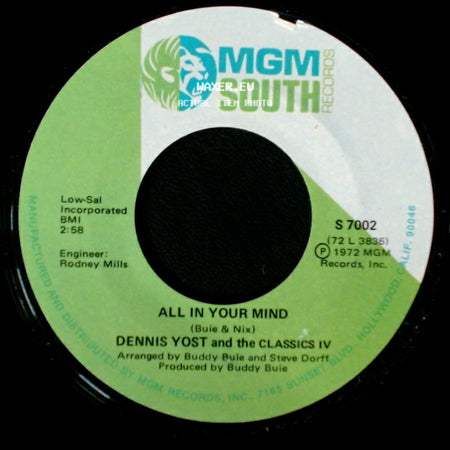 Dennis Yost And The Classics Iv - What Am I Crying For? / All In Your Mind side B