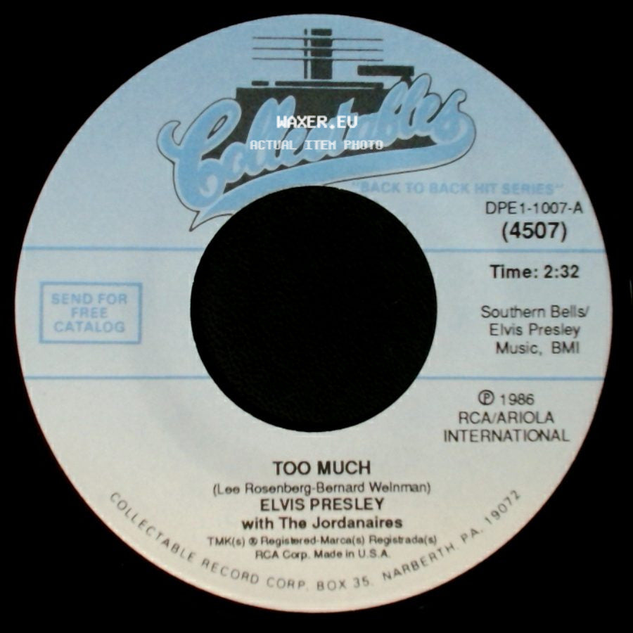 Elvis Presley With The Jordanaires - Playing For Keeps / Too Much side B