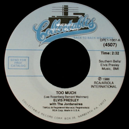 Elvis Presley With The Jordanaires - Playing For Keeps / Too Much side B
