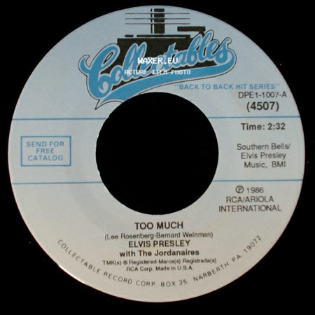 Elvis Presley / Elvis Presley With The Jordanaires - Playing For Keeps / Too Much side B