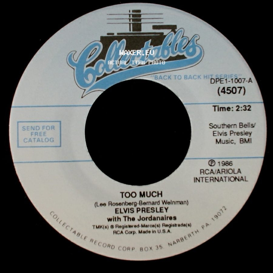 Elvis Presley With The Jordanaires / Elvis Presley - Playing For Keeps / Too Much side B