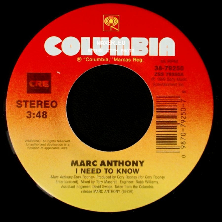 Marc Anthony - You Sang To Me / I Need To Know side B