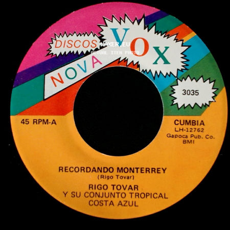 Rigo Tovar Y Su Conjunto Tropical Costa Azul - Recordando Monterrey / Triste Navidad side A