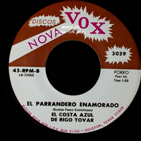 El Costa Azul De Rigo Tovar - El Parrandero Enamorado / Me Voy A Perder side A
