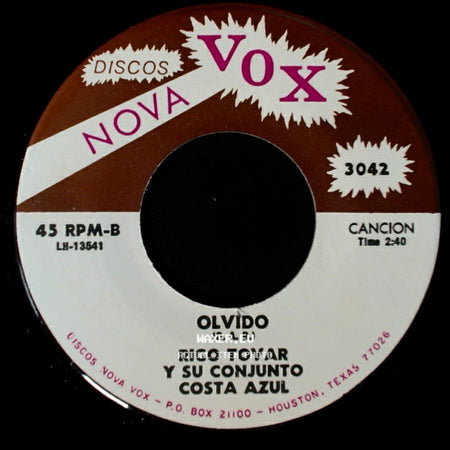 Rigo Tovar Y Su Conjunto Costa Azul - Olvido / Queridos Padres side A