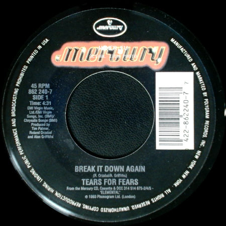 Tears For Fears - Break It Down Again / Bloodletting Go side A